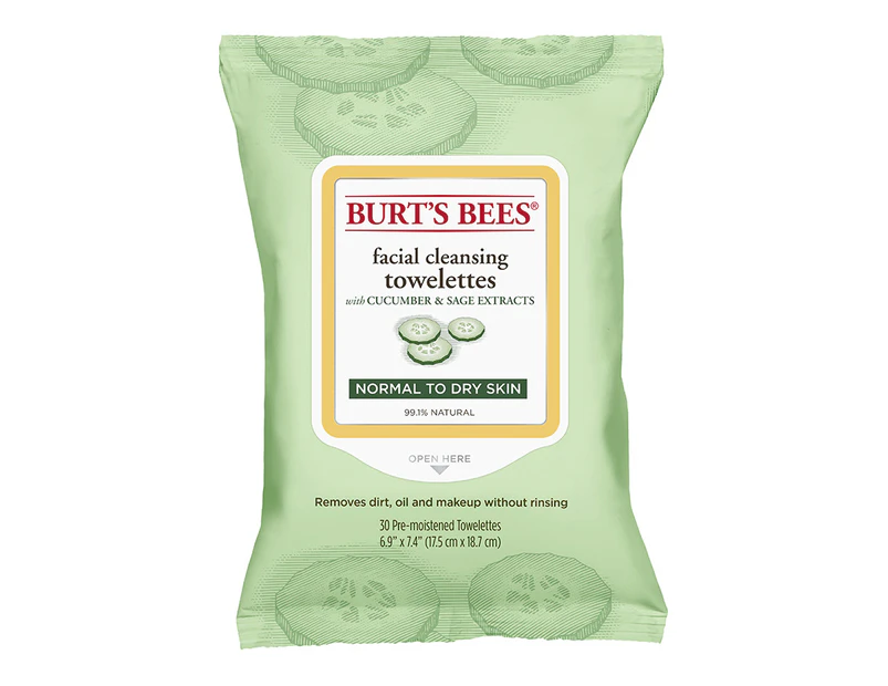 Burt's Bees Facial Cleansing Towelettes With Cucumber & Sage Extracts 30
