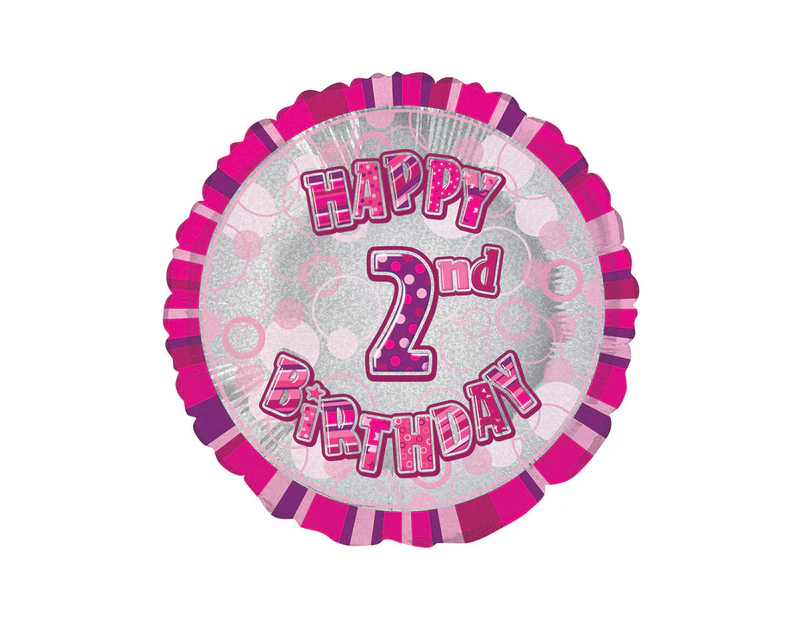 45cm Glitz Pink 2nd Birthday Round  Foil Balloon Packaged