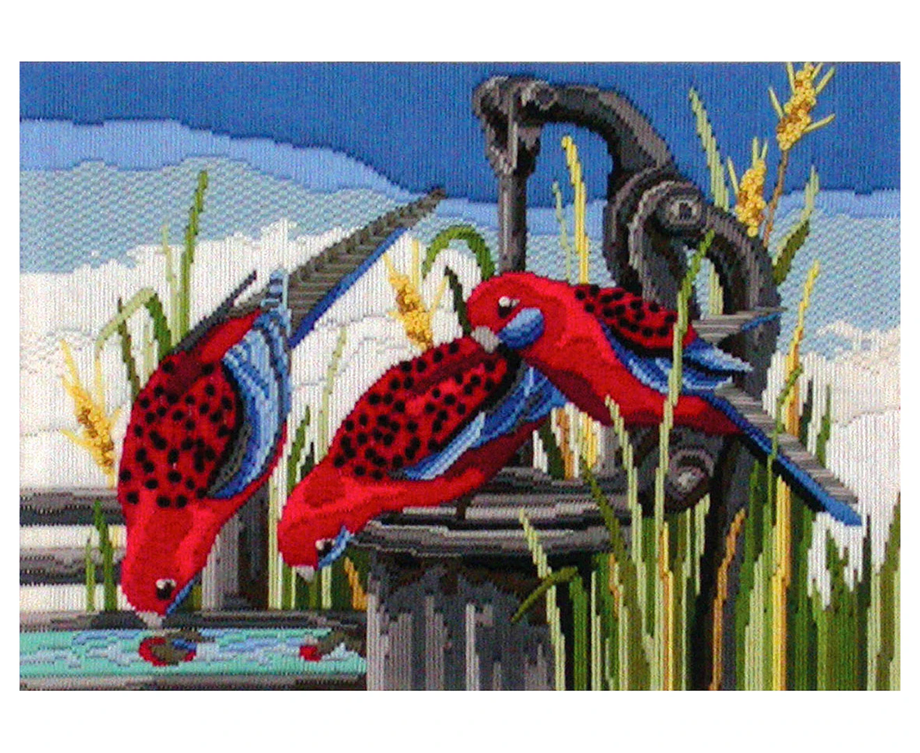 Country Threads 25x34.5cm Long Stitch Crimson Rosellas Cross Stitch Kit