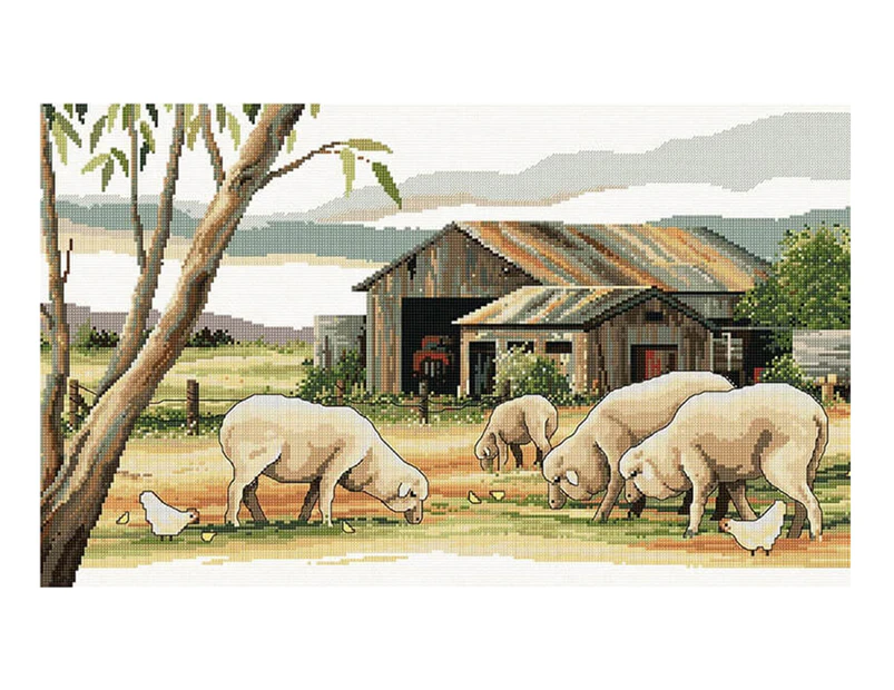 Country Threads 30x50cm Sheep Shed Counted Cross Stitch Kit