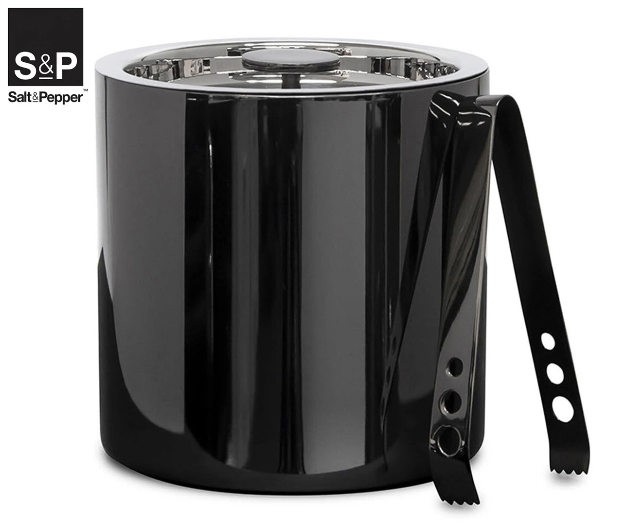 Salt & Pepper Kennedy 15.5cm Metallic Ice Bucket w/ Tong Stainless Steel Black