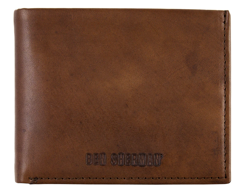 Ben Sherman Bifold Wallet w/ Flip Out ID - Tan/Navy