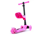 i-Glide Kids 3 Wheel Push Scooter with Seat - Light Up Wheels - Pink - Pink