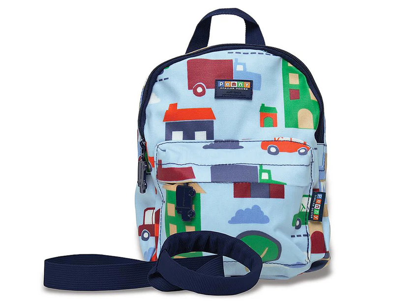 Penny Scallan Kids' Mini Big City Backpack w/ Rein - Light Blue/Navy