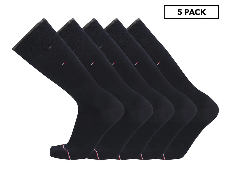 Tommy Hilfiger Men's Flat Knit Rayon Blend Crew Socks 5-Pack - Navy