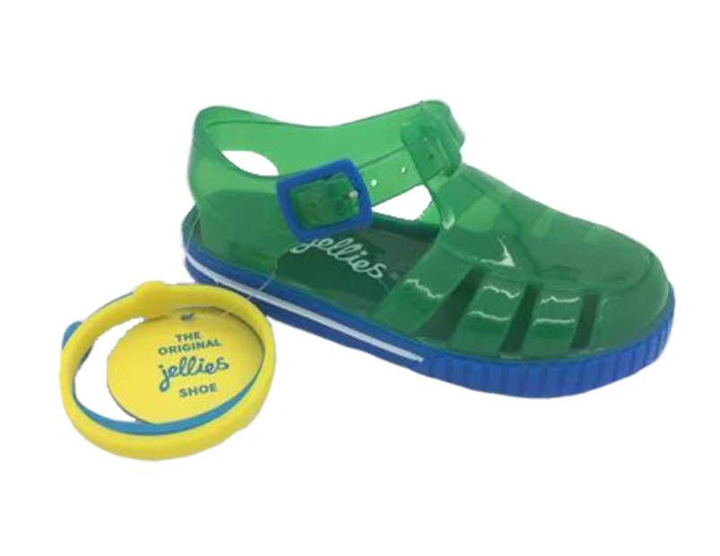 Kids Shoes Original Jellies Butterscotch Sandals Unisex style Buckle side - Green/Blue