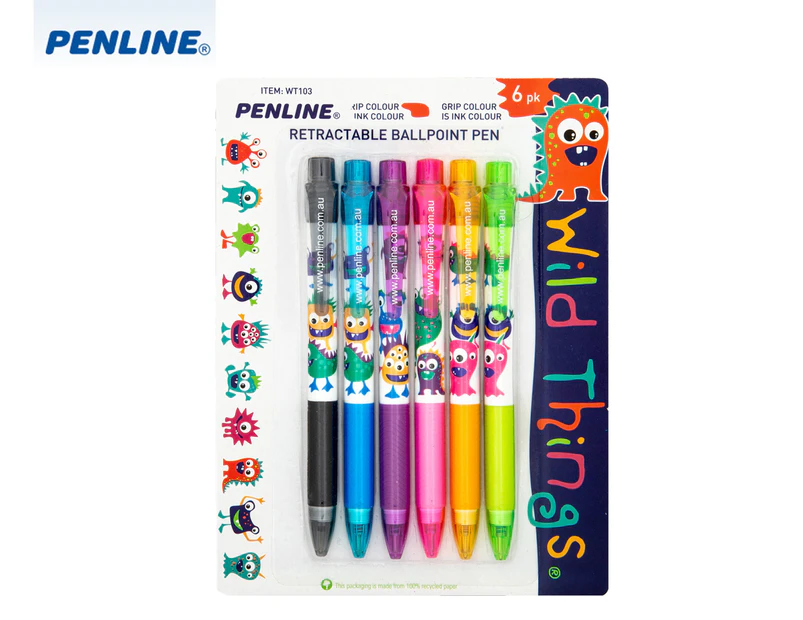 Penline Wild Things Retractable Ballpoint Pens 6-Pack