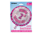 45cm Glitz Pink 2nd Birthday Round  Foil Balloon Packaged