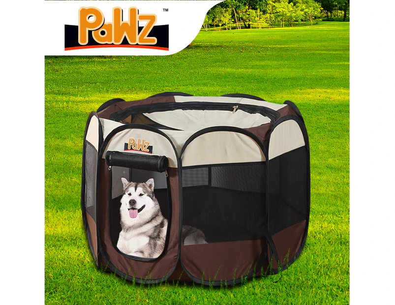 PaWz Dog Playpen Pet Play Pens Foldable Panel Tent Cage Portable Puppy Brown 48"