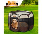 PaWz Dog Playpen Pet Play Pens Foldable Panel Tent Cage Portable Puppy Brown 62"