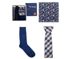 Tie Lab Men's Tie, Socks & Pocket Square Accessory Gift Set - Check/Navy/Floral