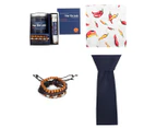 Tie Lab Men's Tie, Bracelet & Pocket Square Accessory Gift Set - Navy/Brown/Chilli