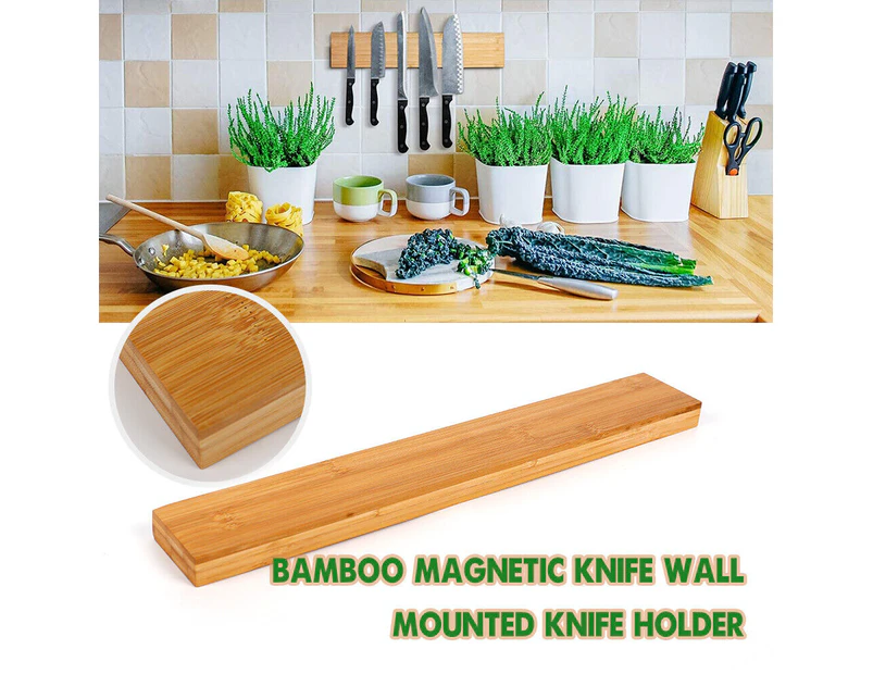Bamboo Magnetic Knife Strip Bar Wall Mounted Holder Storage Cutlery Stand Rack