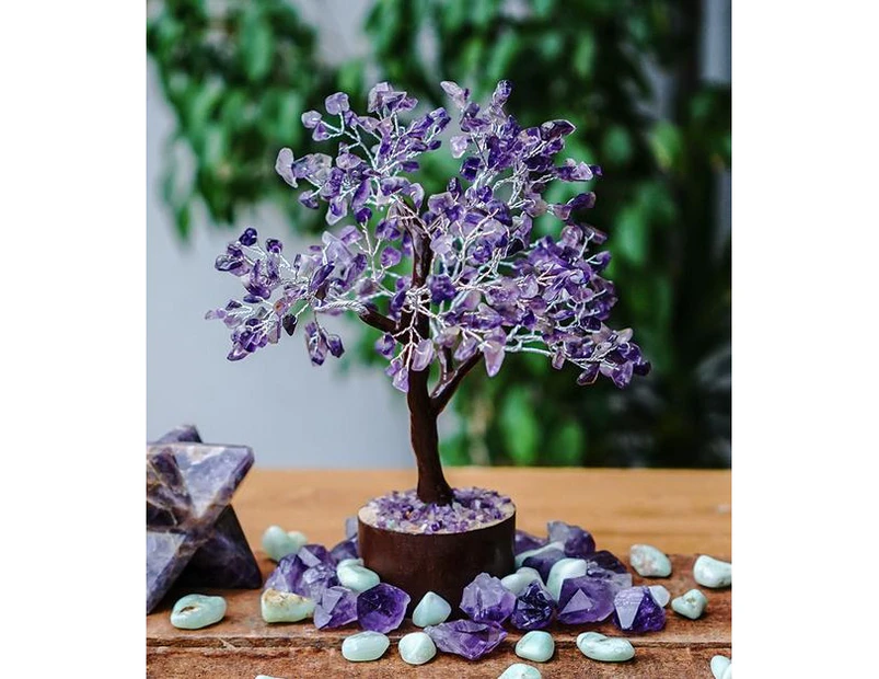 Amethyst Crystal Gemstone Tree - LARGE - Brown Trunk and Base - Protection, Purification and Spirituality - Gift Idea