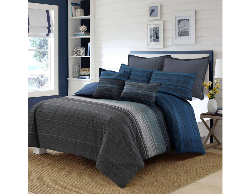 Amsons 100% Cotton Quilt Cover Set - GBBS- Grey/Blue/Black