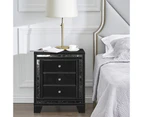 2x 3 Drawers Crushed Diamond Bedside Tables - BLACK