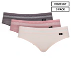Nanette Lepore Women's Shadow Stripe Microfibre High Cut Briefs 3-Pack - Purple/Desert Rose/Pink