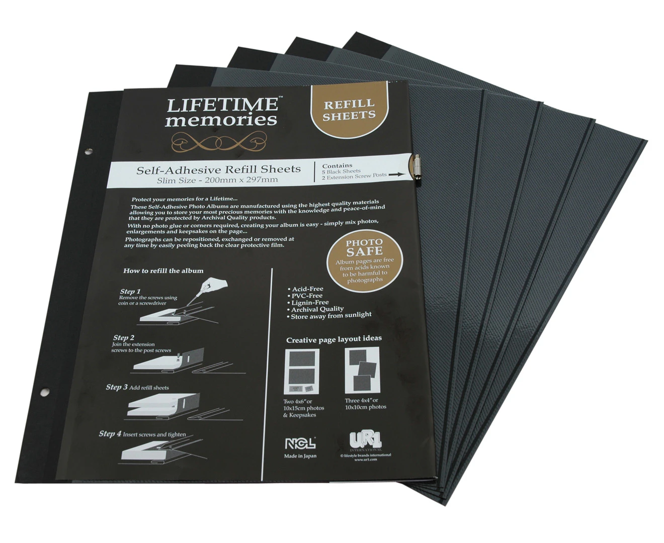 NCL Self Adhesive Refills A4 Slim 5 Sheets Black UR1