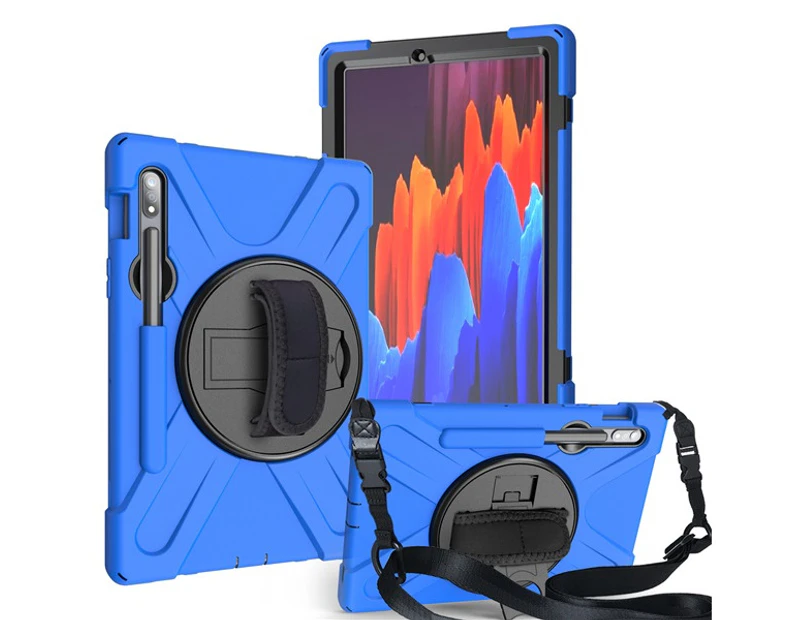 WIWU OnePiece Tablet Case Anti-Fall Protection With Hand+Neck Strap Pencil Holder For Samsung Galaxy Tab S7/S7 Plus 2020-Blue