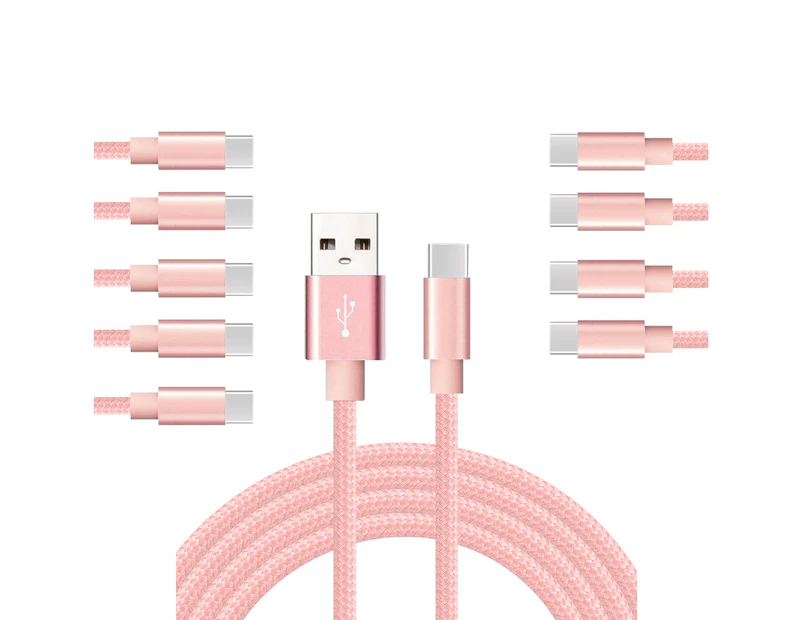 WIWU 10Packs USB Type C Cable Nylon Braided Phone Cable iPad Air 4 iPad 8 USB Cord -Pink