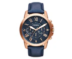 Fossil Men's 44mm Grant Chronograph Leather Watch - Blue