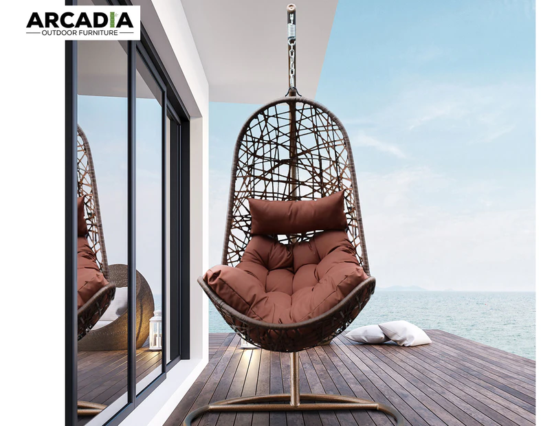 Arcadia Furniture Outdoor Hanging Basket Egg Chair - Brown/Coffee