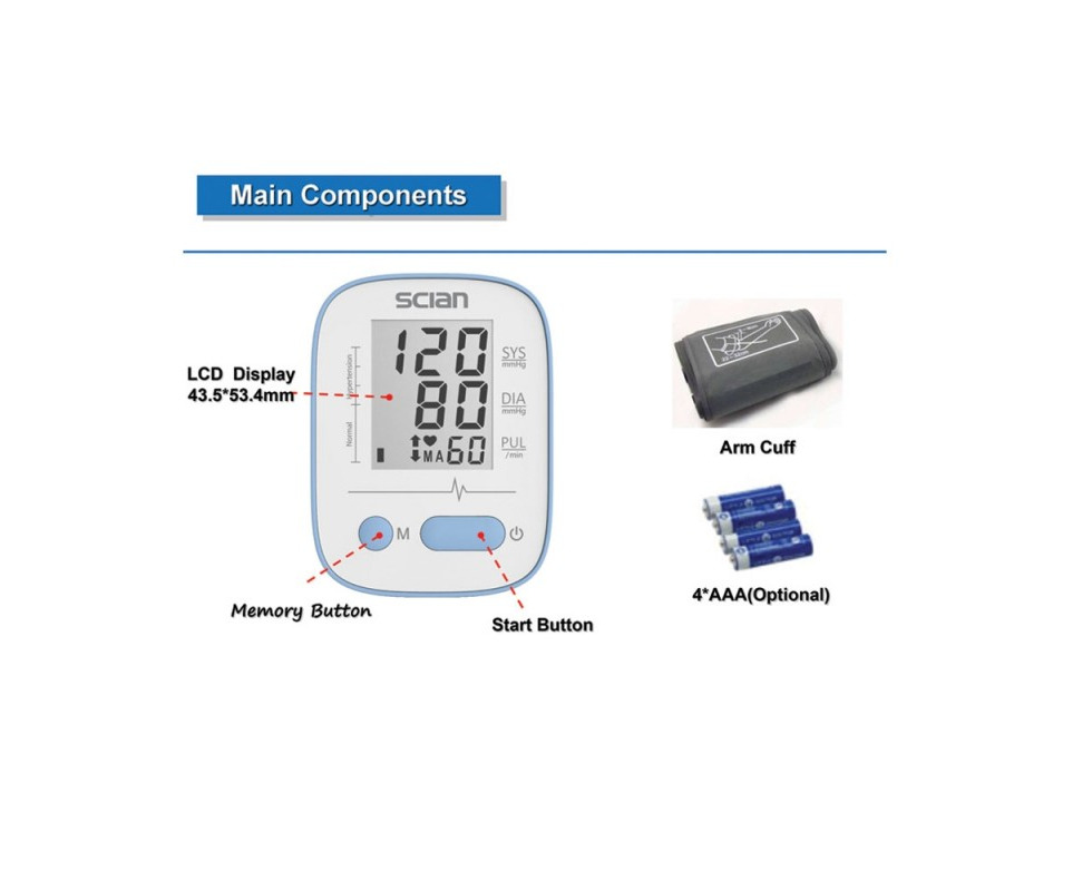 Scian Blood Pressure Monitor Upper Arm with Adjustable Cuff