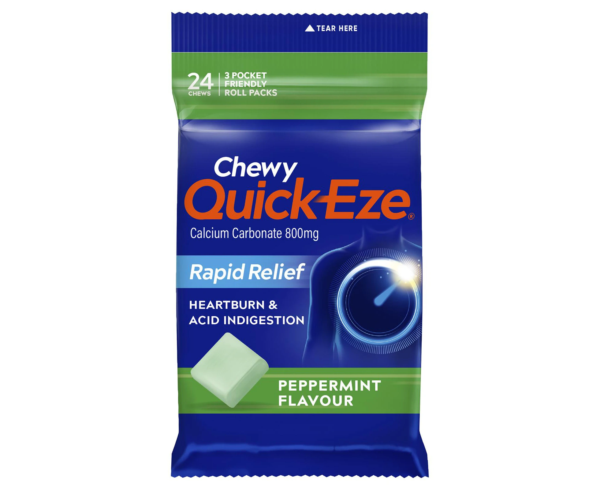 Quick Eze Peppermint Chewy Rapid Heartburn & Indigestion Relief 3x8 Pack