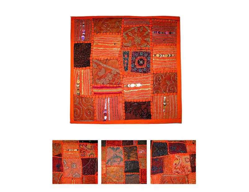 Hand Crafted Beaded Cushion Cover 45 x 45 cm - Orange