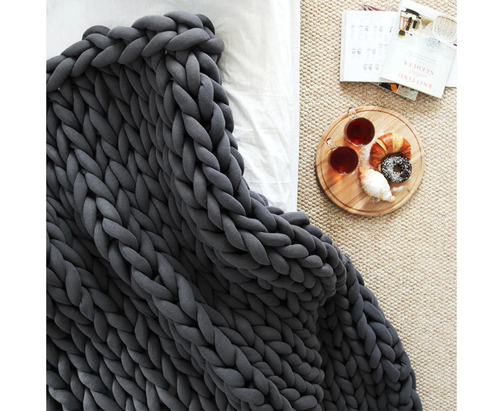 Hand Knitted Chunky Filled Tube Braid Weighted Blanket Throw Rug 110x180cm Charcoal