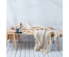 Hand Knitted Acrylic Blanket Bed Sofa Tassel Throw Rug Blanket 125x180cm Beige
