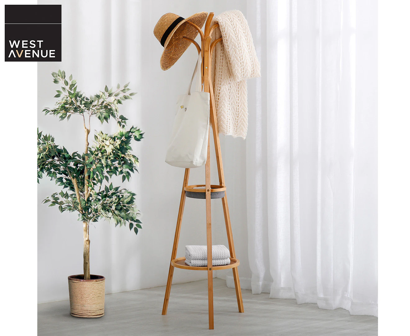 West Avenue Bamboo Coat & Hat Rack w/ Shelf