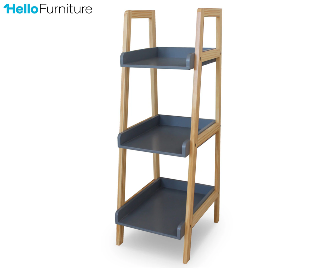 HelloFurniture Hilka 3-Tier Display Ladder Shelf - Grey/Wood