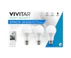 3PK Vivitar 60W 800L E27 Smart Soft White LED Light Bulb Dimmable WiFi Control
