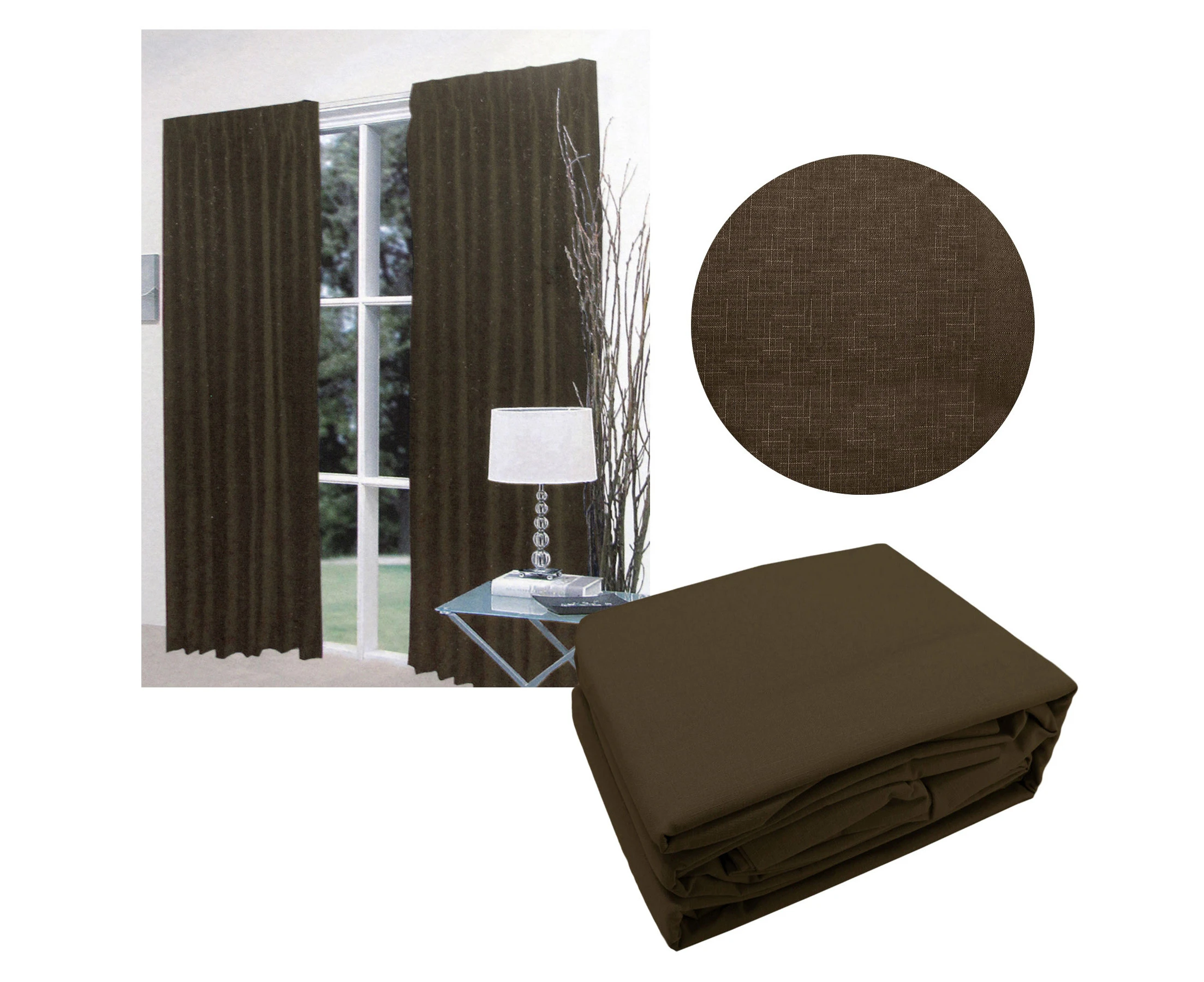 Pair of Faux Linen Blockout Pinch Pleat Curtains - Chocolate