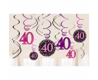 Amscan Sparkling Celebration 40th Birthday Swirl Decorations (Pack of 12) (Black/Pink) - SG9876
