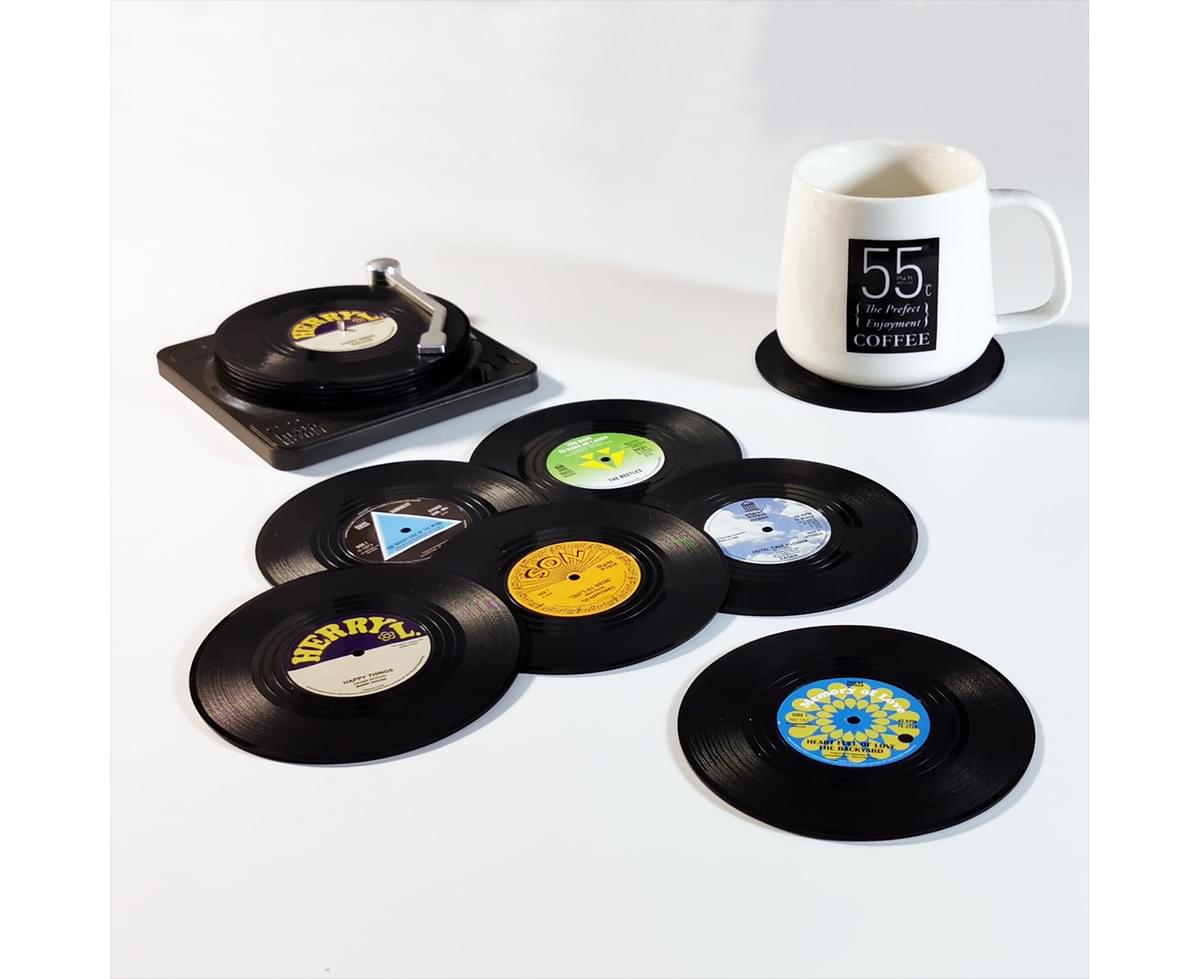 6X Retro CD Record Vinyl Coffee Drink Cup Mat Coasters Chic Silicone Tableware Black 6 