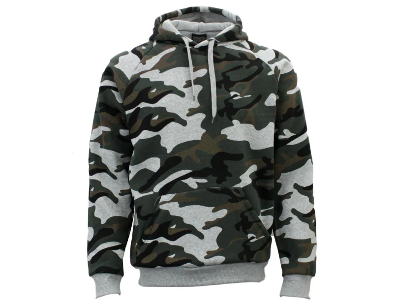 FIL Men's Military Camouflage Fleece Hoodie w Pockets - Green Camo