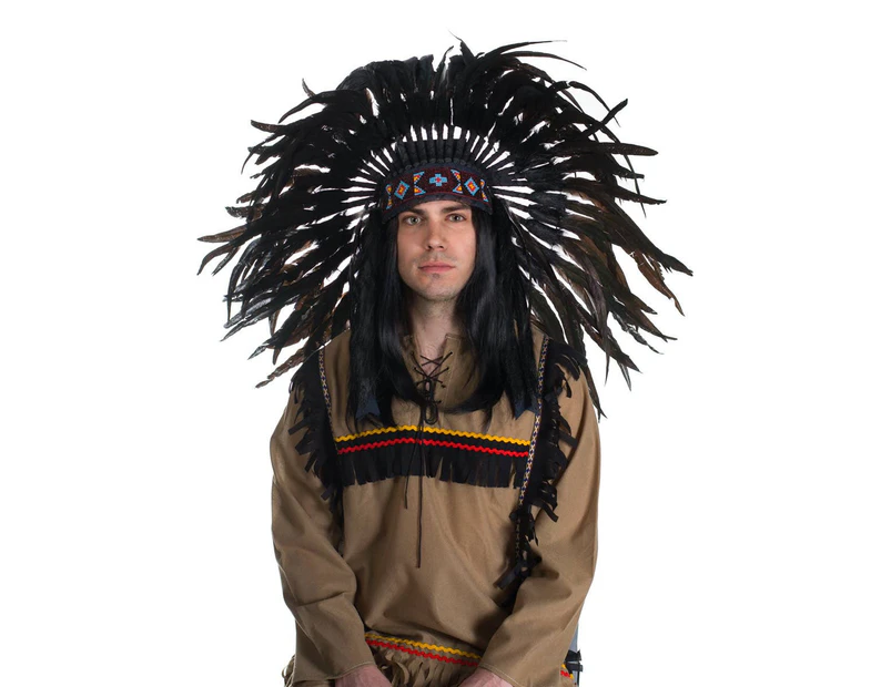 American Indian Chief Authentic Black Feather Headdress