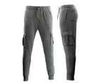 FIL Men's Cargo Fleece Track Pants Jogging Work Trouser Cuff Casual Sweat - Dark Grey