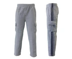 FIL Men's Cargo Fleece Casual Jogging Sports Track Suit Pants with Stripes - Light Grey with Black Stripes