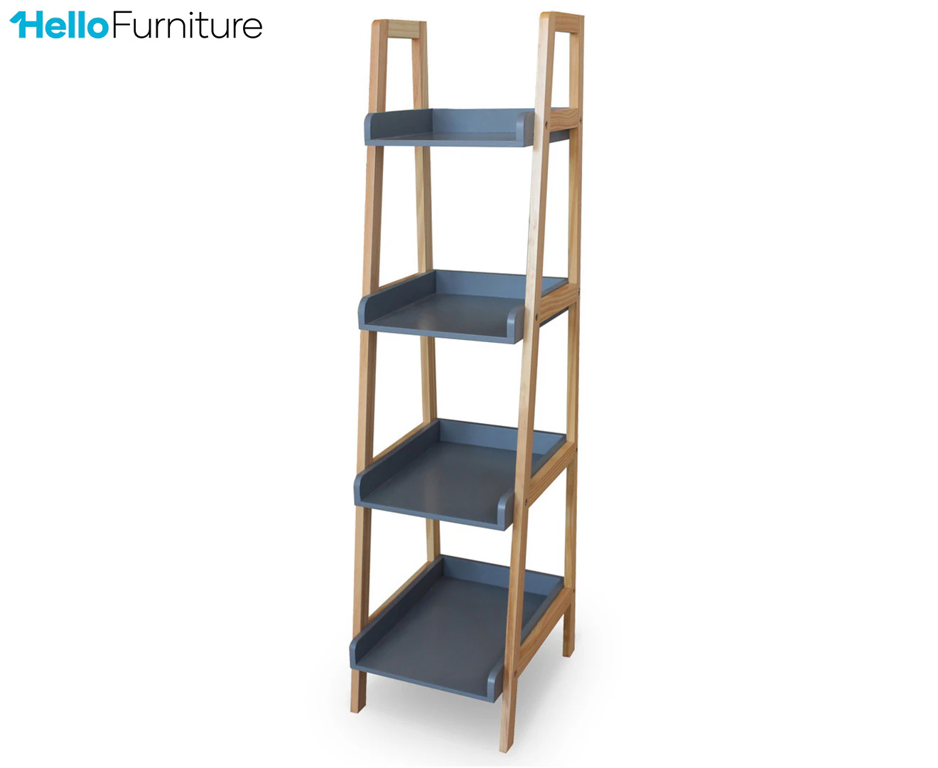 HelloFurniture Hilka 4-Tier Display Ladder Shelf - Grey/Wood