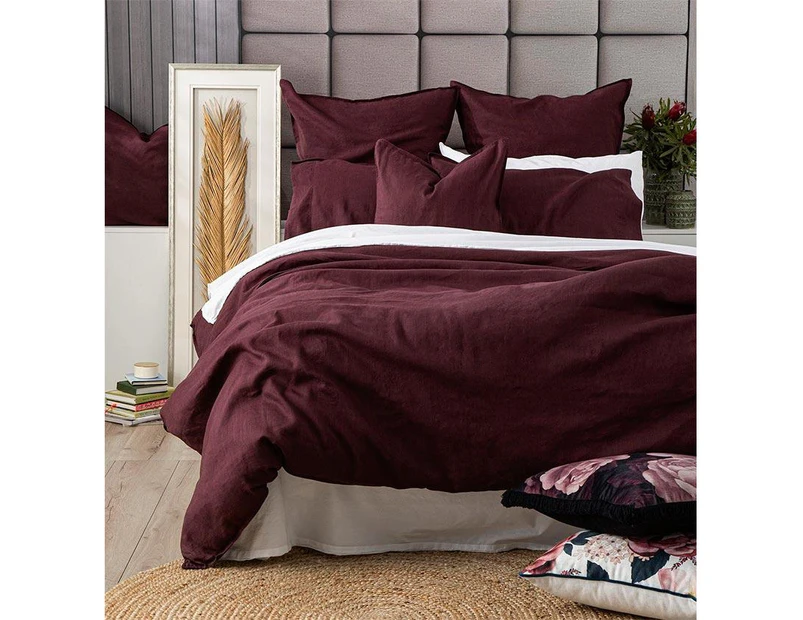 Renee Taylor Stone Washed 100% Linen Plum Quilt Cover Set