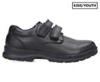 Grosby Boys' Evan Double Velcro Strap Leather School Shoes - Black 1