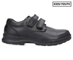 Grosby Boys' Evan Double Velcro Strap Leather School Shoes - Black