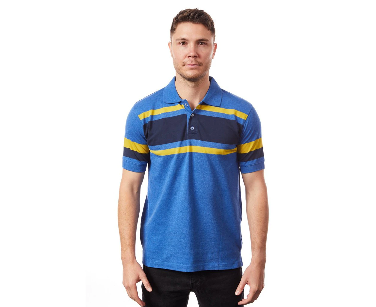 Tipsy Koala Men's Blue/Yellow Striper Cotton Polo Shirt