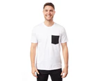 Tipsy Koala Men's White/Black Pocket Round Neck Cotton T Shirt