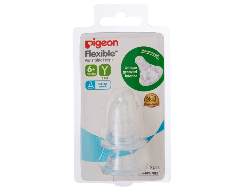 2x Pigeon Peristaltic Slim Neck Soft Silicone Teat Y 6-7m+ f/ Baby/Infant Bottle