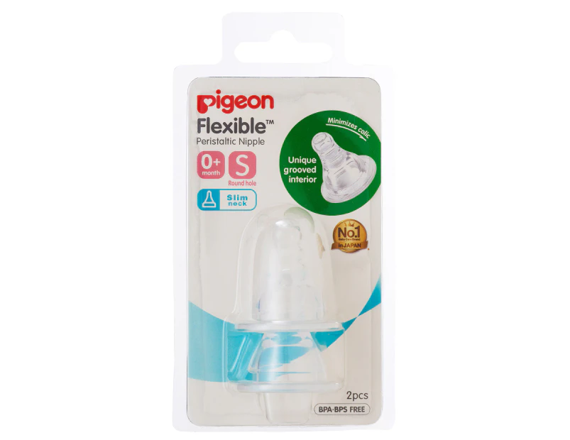 2PK Pigeon Peristaltic Slim Neck Soft Silicone Teat S 0-3m f/ Baby/Infant Bottle