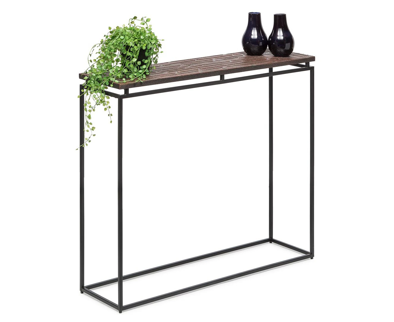 Narrow Hallway Console Table in Black with Copper Textured Wood Top